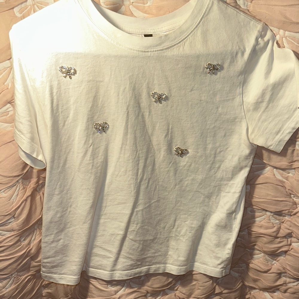 Divided White Tee with Sparkling Accents